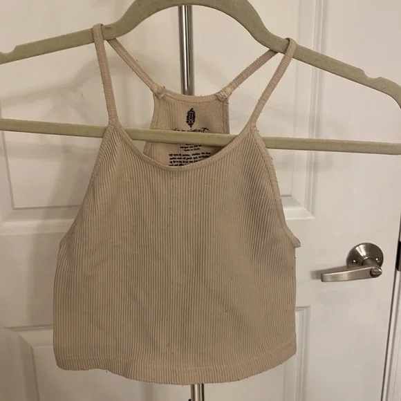Free People Movement Cropped Run Beige Ribbed Tank - Picture 7 of 9